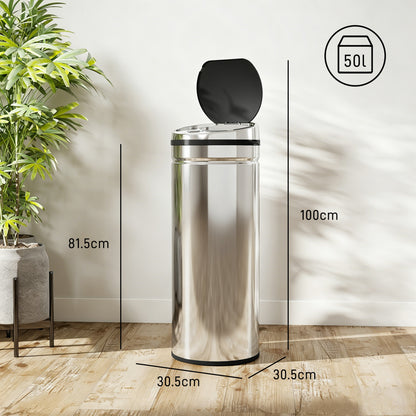 50L Stainless Steel Sensor Bin - Silver Tone