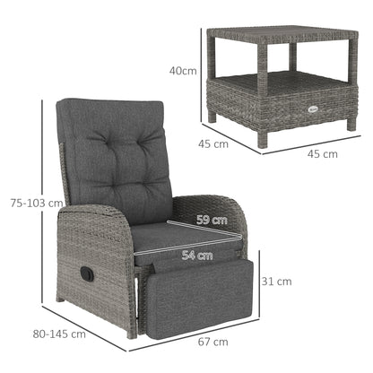 2 Seater Patio Rattan Wicker No Installation Chaise Lounge Sofa Set w/ Cushion for Patio Garden Porch, Grey