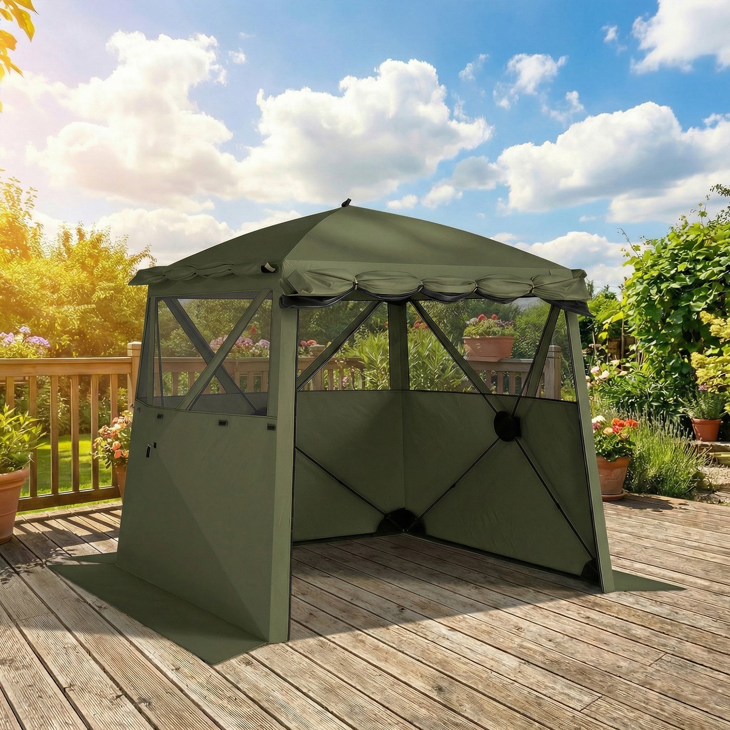 Pop Up Gazebo Waterproof Instant Shelter with Awning Mesh Windows for Camping Patio 2 x 2 m, Army Green
