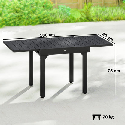 Expandable Patio Dining Table for 4-6 People, 80-160 cm Aluminium Extendable Outdoor Patio Table with Slatted Top, Black