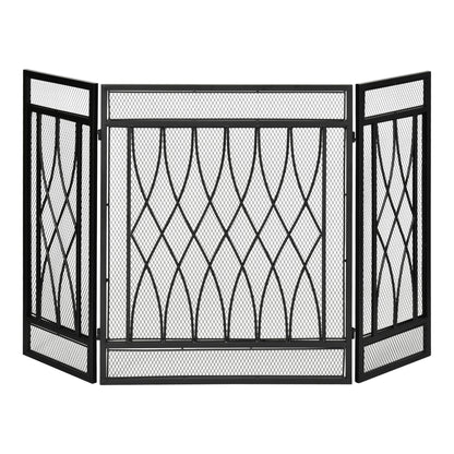 126cm 3-Panel Metal Folding Fireplace Screen Heat Flame Protective Guard Child Pet Home Spark Barrier Surround w/ Mesh Patter
