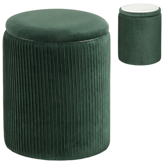 Storage Ottoman Modern Velvet Round Foot Stool for Living Room Bedroom 45 cm Dark Green