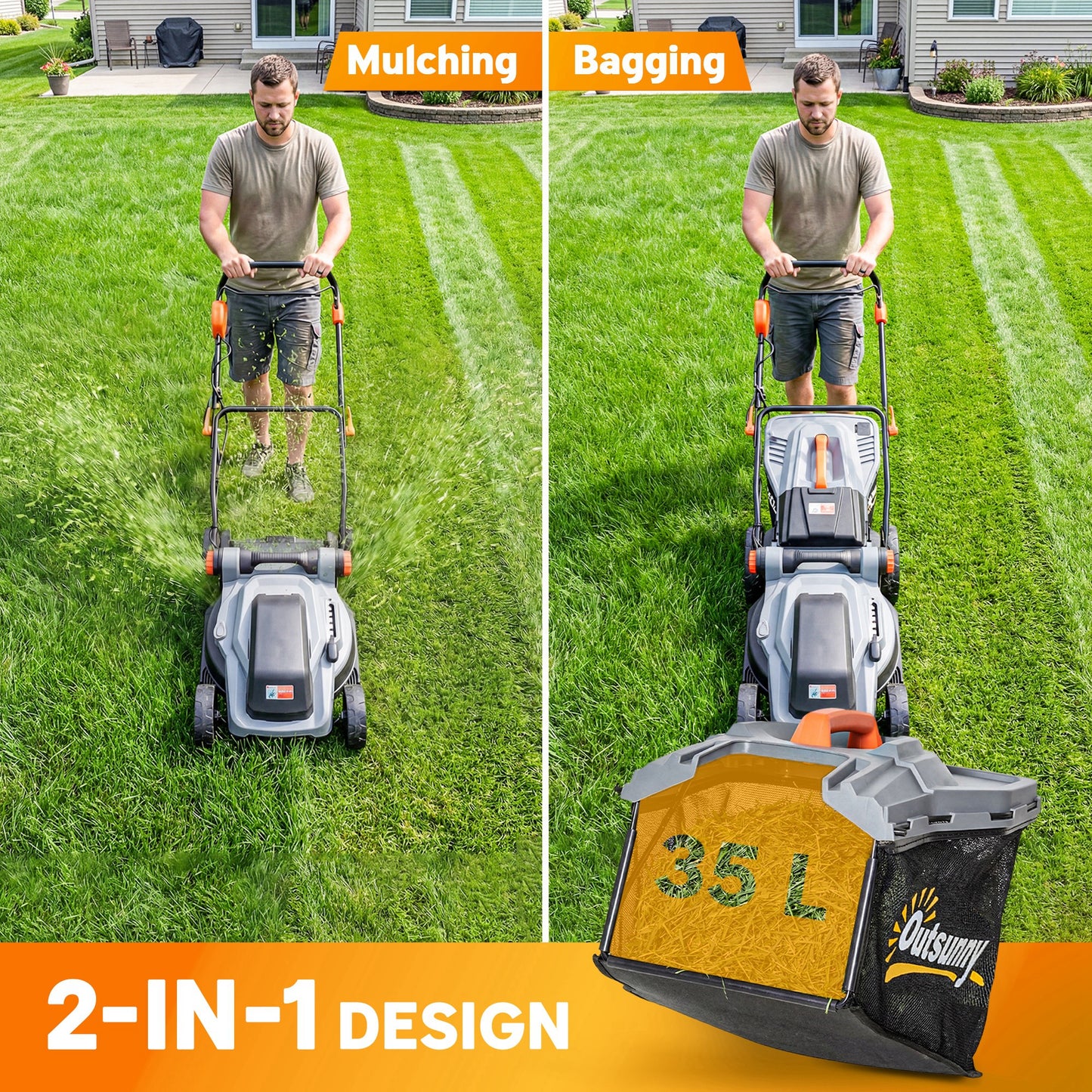 18V Cordless Lawnmower with 2 x 4Ah Batteries, Battery Lawn Mower with 34cm Cutting Width, Mulching Feature