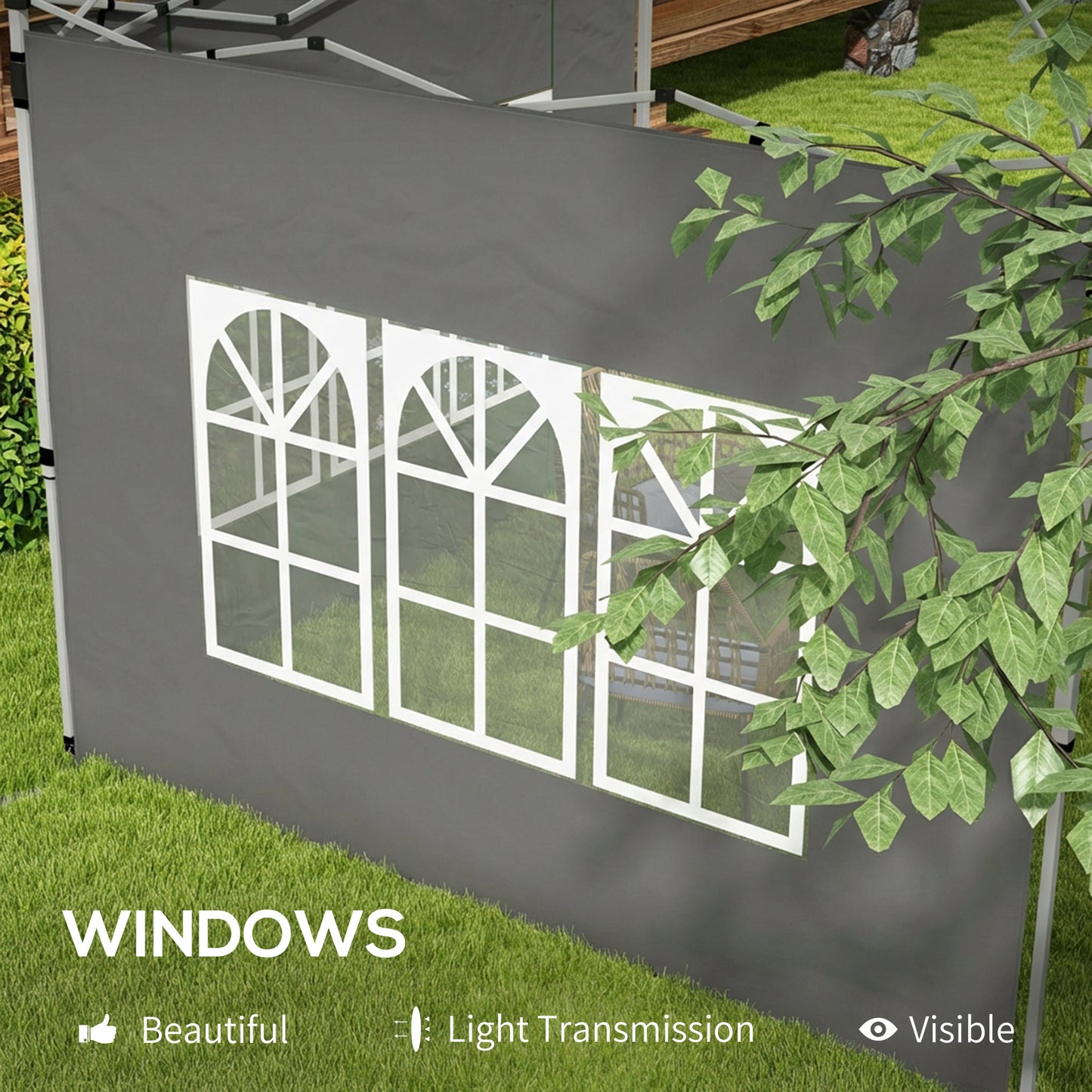 Gazebo Side Panels, Sides Replacement with Window for 3x3(m) or 3x4m Pop Up Gazebo, 2 Pack, Dark Grey