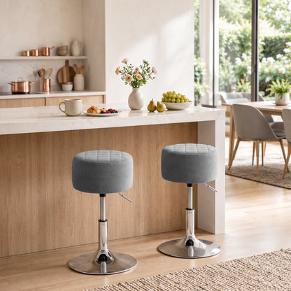 Bar Stool Adjustable Swivel Chair Velvet-Feel Seat 1 Piece, Grey