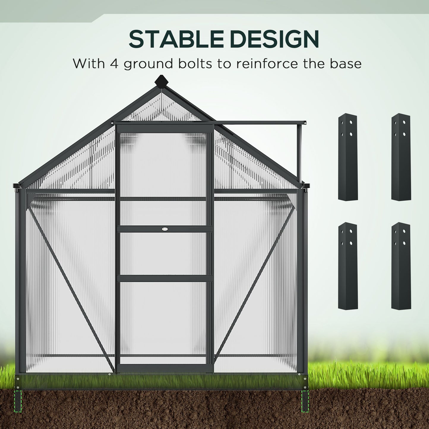 6 x 4ft Polycarbonate Greenhouse, Large Walk-In Green House with Slide Door and Window