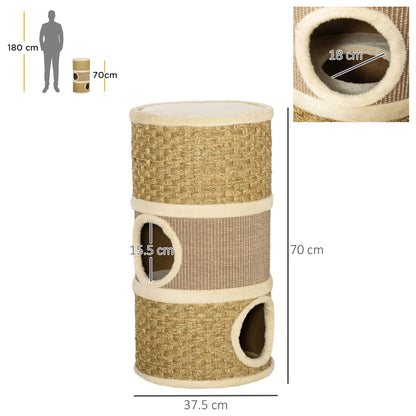 Cat Scratching Barrel Kitten Tree Tower for Indoor Cats Pet Furniture Climbing Frame Covered with Sisal and Seaweed Rope Cozy