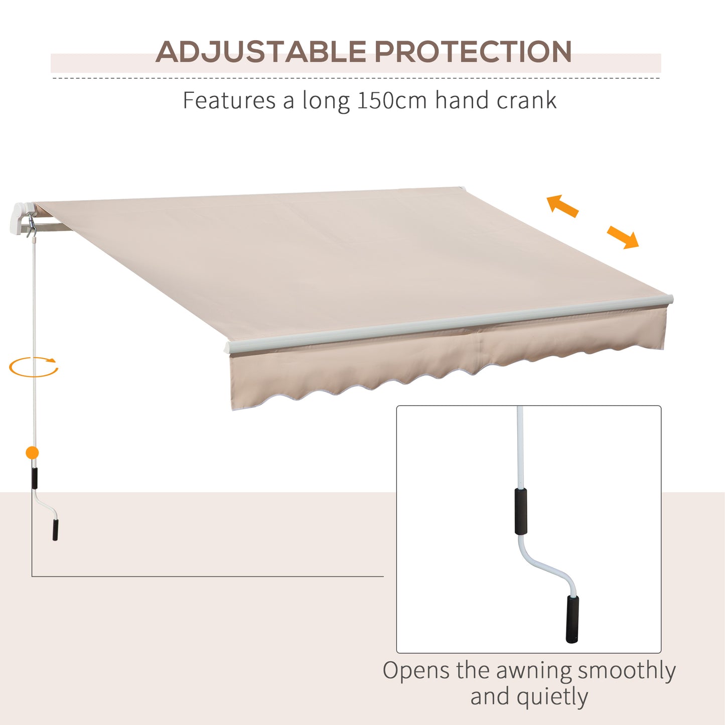 Awning Canopy Manual Retractable Porch Sun Shade Shelter 3 x 2m Beige