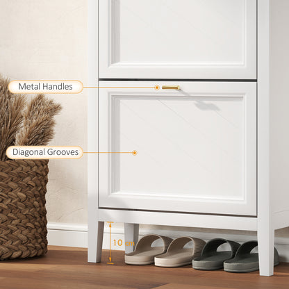 Shoe Cabinet with 2 Flip Drawers, Farmhouse Narrow Shoe Storage Cabinet with Adjustable Shelves, White