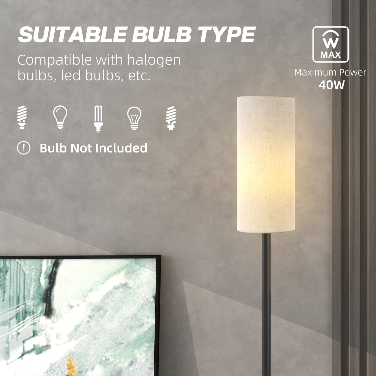 Floor Lamp for Living Room, Modern Standing Lamp with Linen Shade & Foot Switch, Minimalist Tall Pole Lampshade for Bedroom