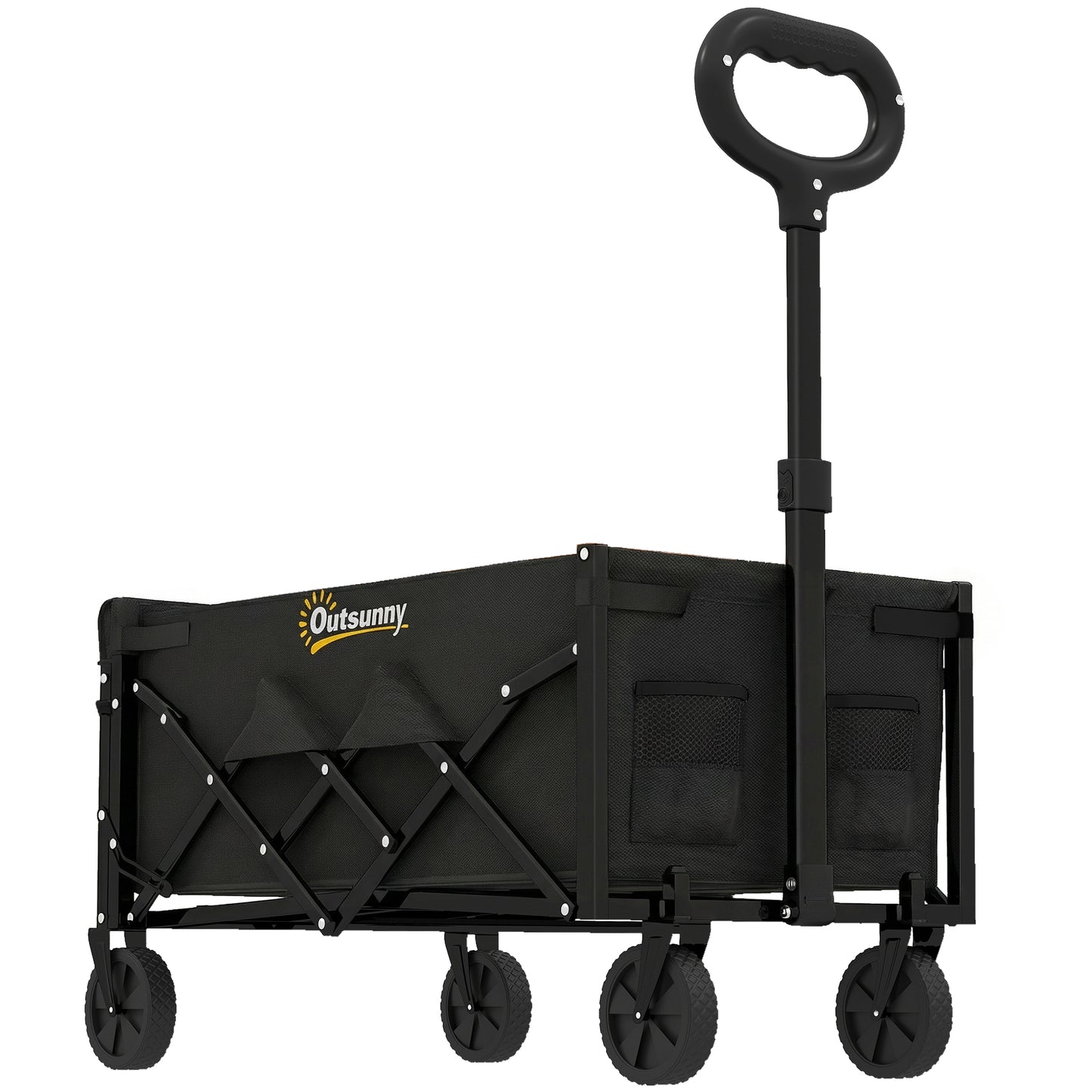 60L Foldable Festival Trolley on Wheels, Collapsible Wagon Cart with Drop-Down Tailgate, Adjustable Handle, Black
