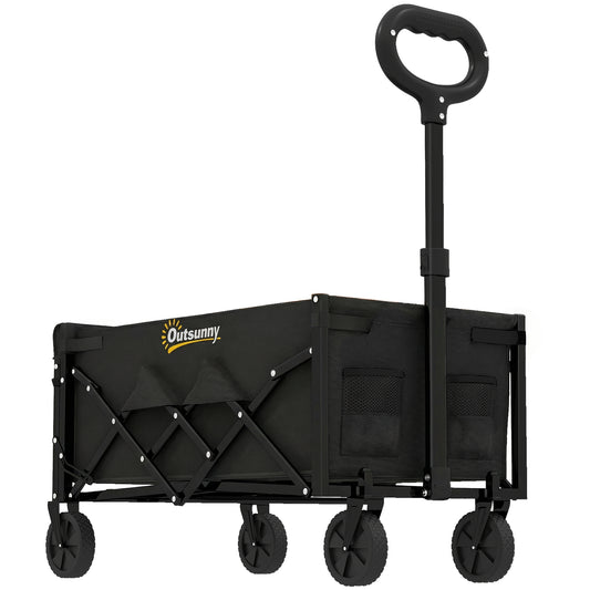 60L Foldable Festival Trolley on Wheels, Collapsible Wagon Cart with Drop-Down Tailgate, Adjustable Handle, Black