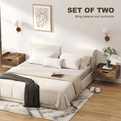 Floating Nightstands Set of 2, Wall Mounted Bedside Table with Drawer for Bedroom, Rustic Brown