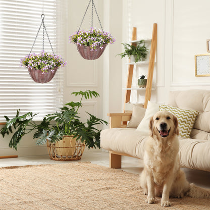 Artificial Flowers in Basket Set of 2, Artificial Hanging Baskets with 75 Leaves and 15 Flowers in Pot