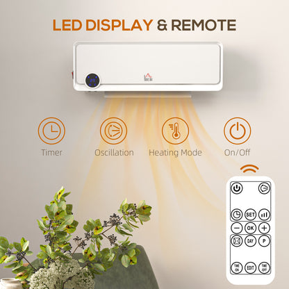 Wall Downflow Heater 2 Heat and Fan 1000W/2000W, Electric Space Heater with Timer Remote Oscillating