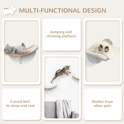 Wood Cat Shelves, Wall-Mounted Cat Shelter, Curved Kitten Bed Perch Climber Furniture 41 x 28 x 21cm White