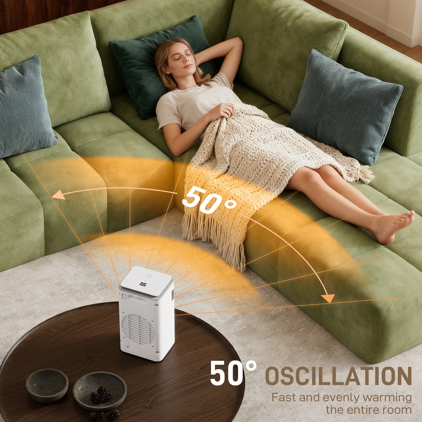 Ceramic Electric Heater, 1500W Fan Space Heater with 3 Modes, 24H Timer, Flame Effect, Oscillation for Bedroom, White