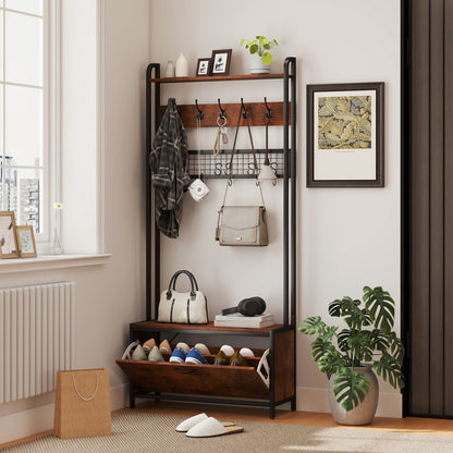5-In-1 Industrial-Style Hallway Tree - Brown/Black