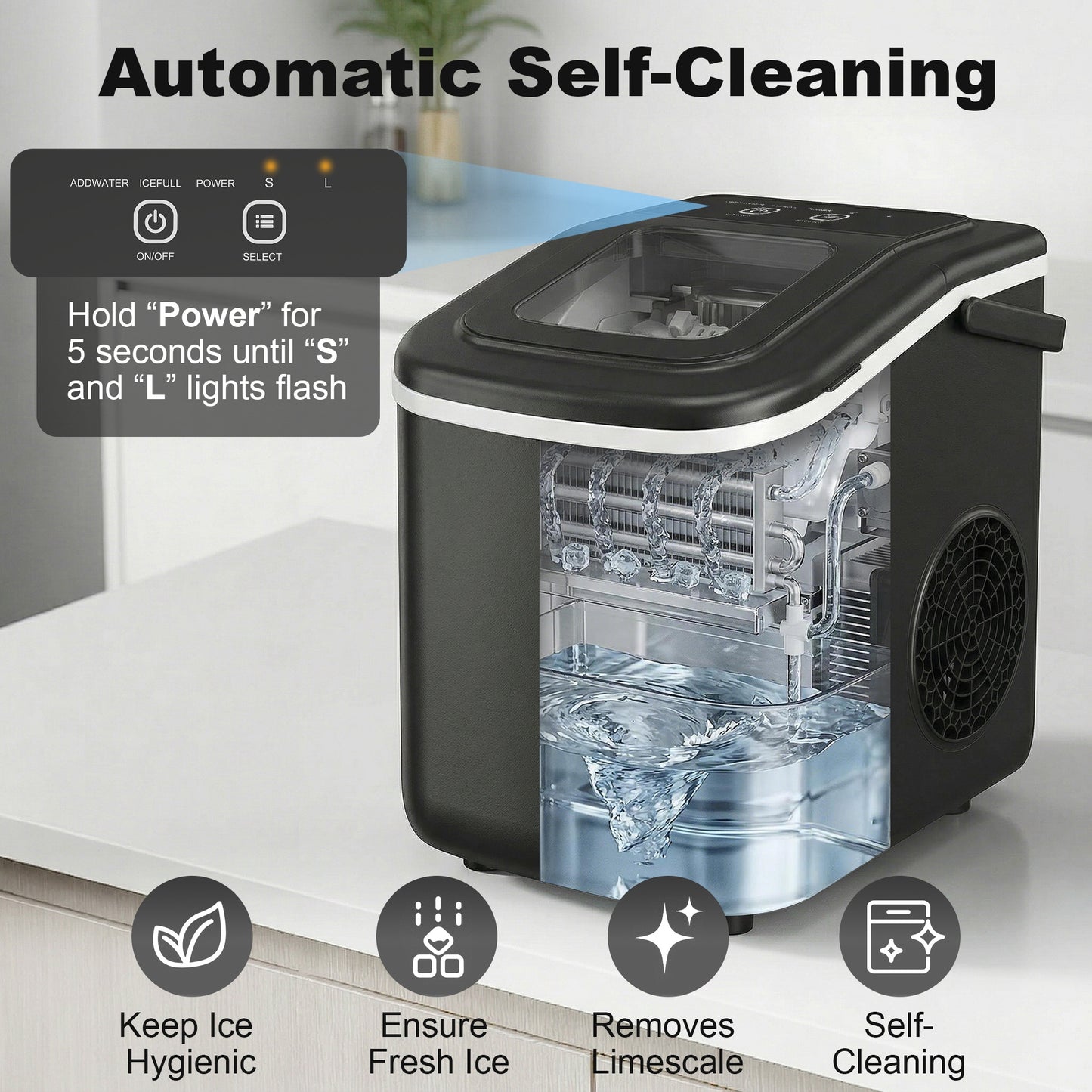 Countertop Ice Maker Machine 9 Cubes in 7 Mins Portable Ice Machine Ice Scoop and Basket 2 Sizes Black