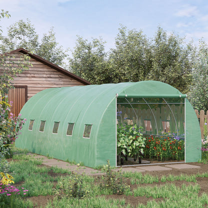 6 x 3 x 2 m Polytunnel Greenhouse with Roll-up Door and 12 Mesh Windows