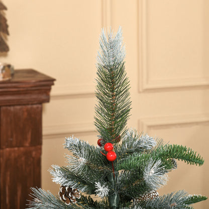 4FT Artificial Snow Dipped Christmas Tree Xmas Pencil Tree Holiday Home Party Decoration with Foldable Feet Red Berries White