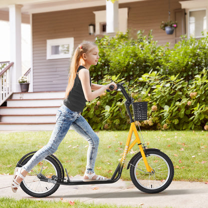 Kids Scooter, Kick Stunt Scooter with Adjustable Handlebar, Dual Brakes, Basket, Cupholder, Mudguard