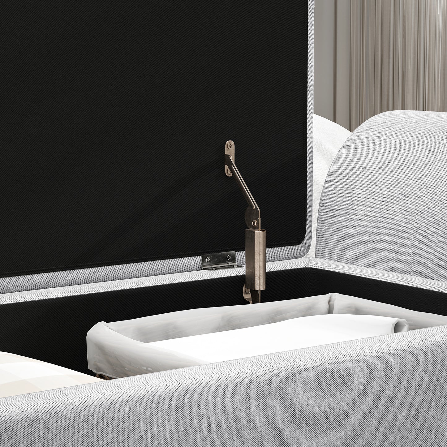 Storage Ottoman with Armrest, Window Seat, Upholstered Linen Storage Bench with Rubberwood Legs