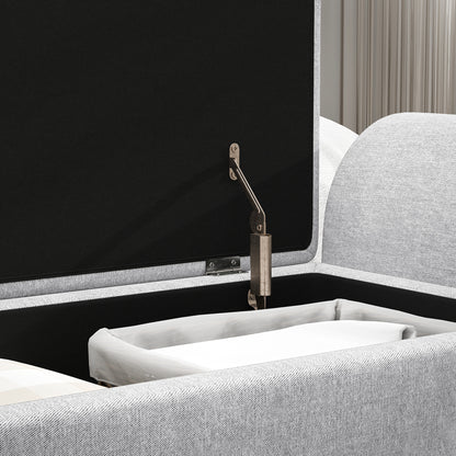 Storage Ottoman with Armrest, Window Seat, Upholstered Linen Storage Bench with Rubberwood Legs