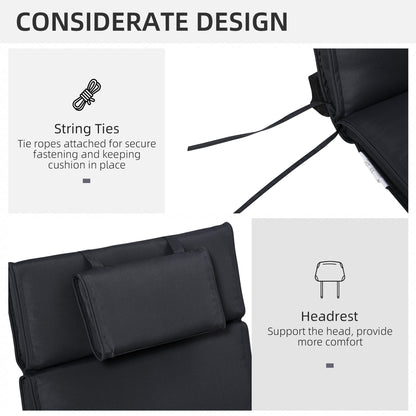 Garden Sun Lounger Cushion Replacement Soft Sunbed Reclining Chair Relaxer Pad with Pillow, Cushion ONLY - Black