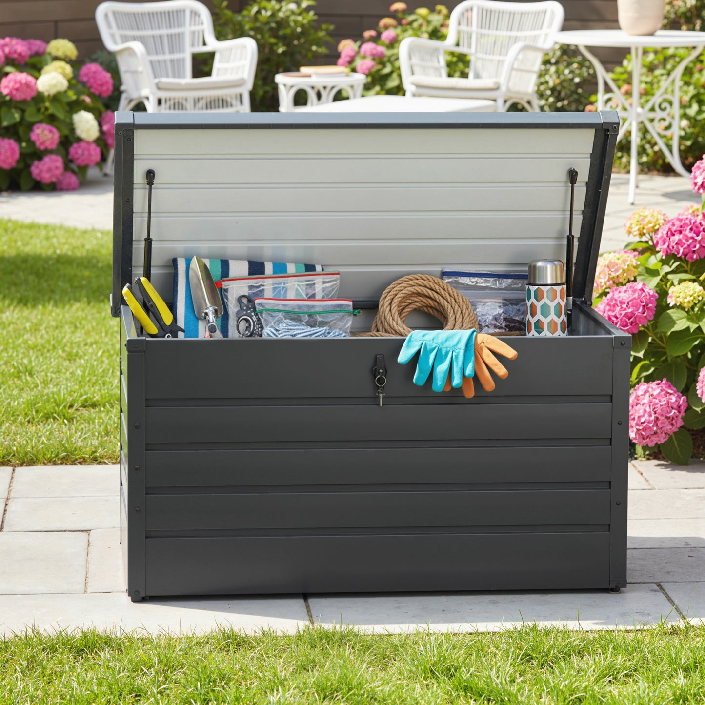 311L Galvanised Steel Garden Storage Box - Dark Grey