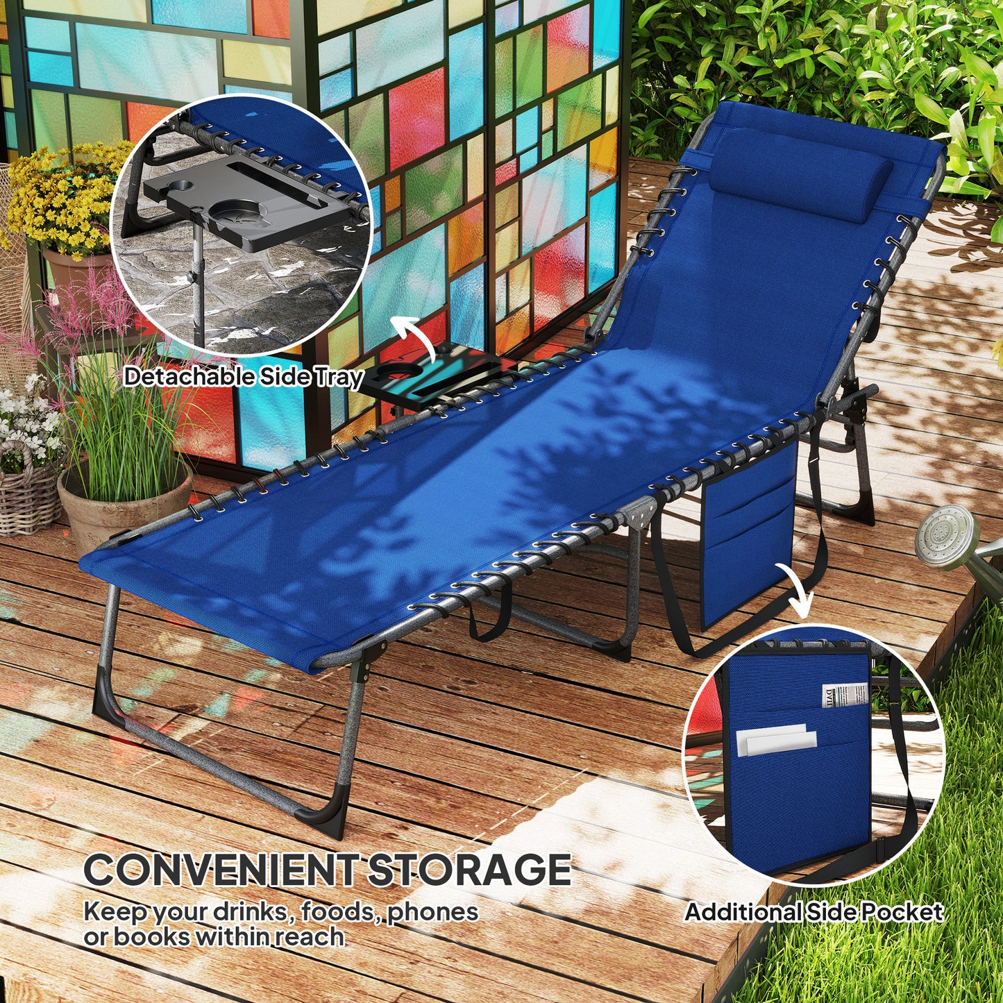 Five-Position Reclining Sun Lounger - Dark Blue