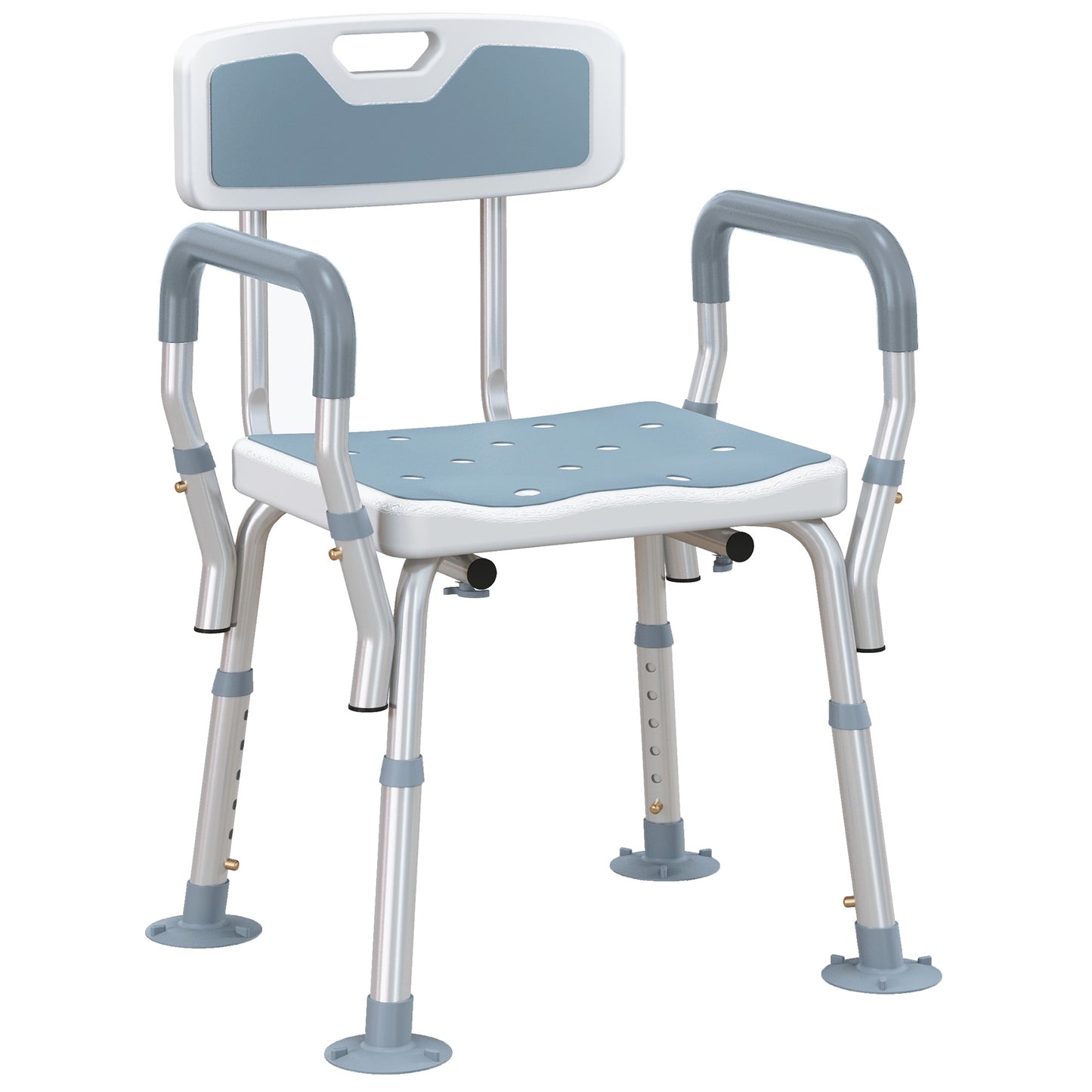 EVA Padded Shower Chair for the Elderly and Disabled, Height Adjustable Shower Stool with Back and Arms, 4 Suction Foot Pads