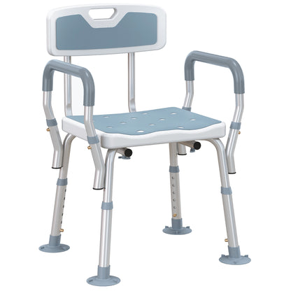 EVA Padded Shower Chair for the Elderly and Disabled, Height Adjustable Shower Stool with Back and Arms, 4 Suction Foot Pads