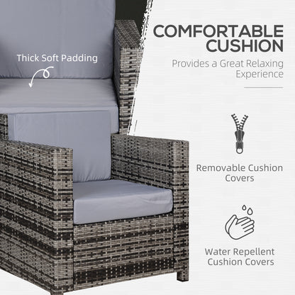 Rattan Garden Armchair 10cm Cushion Outdoor Single Chair with Steel Frame, Grey