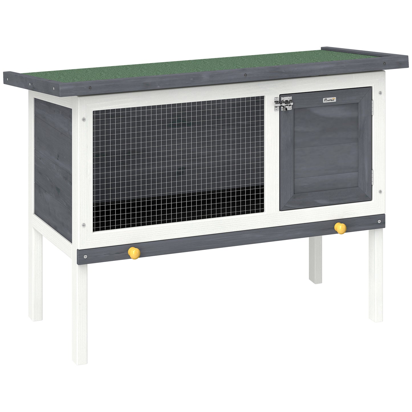 Wooden Rabbit Hutch, Guinea Pig Hutch with Asphalt Roof, Outdoor Elevated Bunny House for Rabbits, Chinchillas