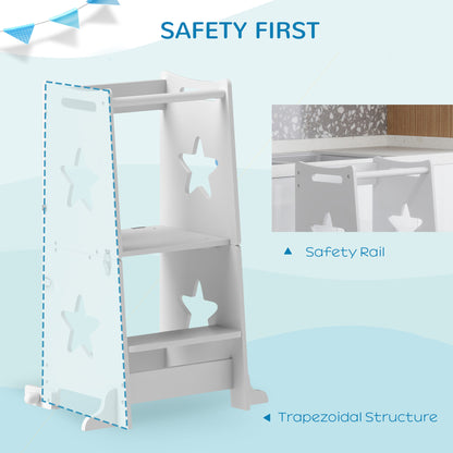 2-in-1 Toddler Step Stool with Safety Rail for Kitchen, Bathroom, White