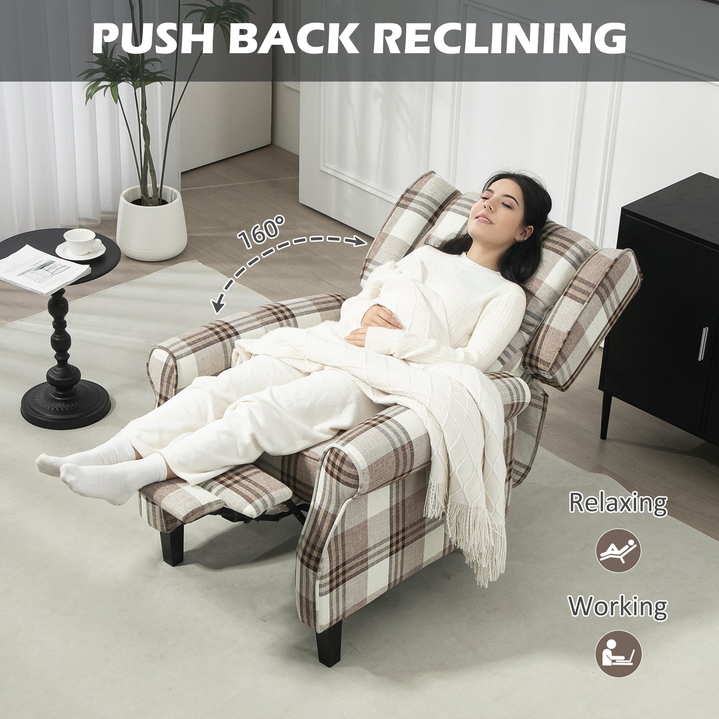 160° Reclining Armchair, with Footrest - Brown