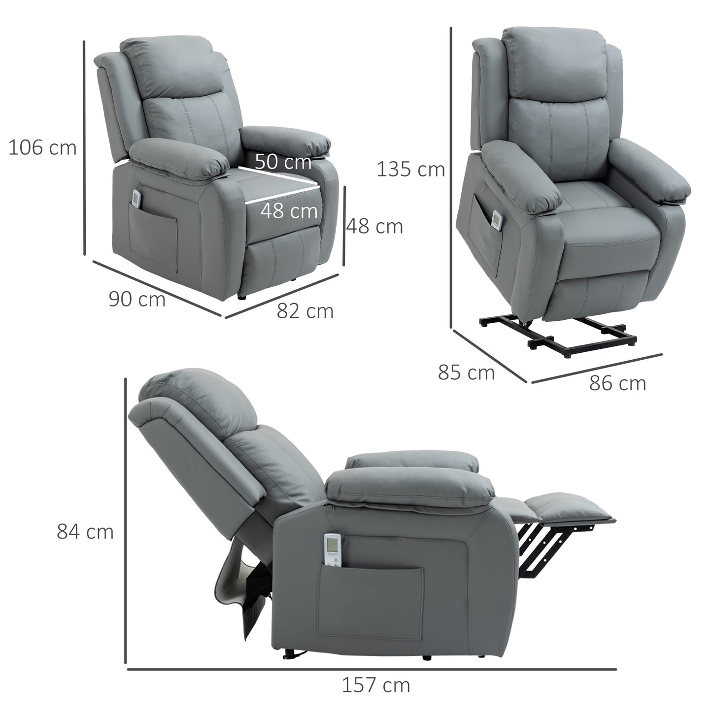 Riser and Recliner Chair with Vibration Massage, PU Leather Power Lift Chair for Elderly, Grey
