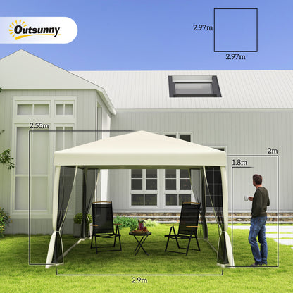 3 x 3(m) Pop Up Gazebo with 4 Mesh Sides and Carry Bag, Height Adjustable Party Canopy Tent, Portable Garden Outdoor
