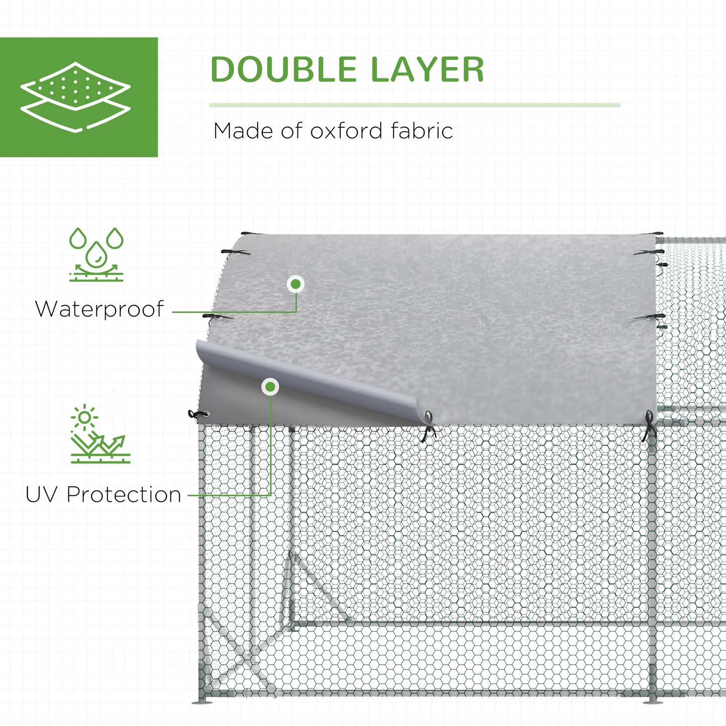 2.8 x 3.8 x 2m Walk In Chicken Run Galvanised Chicken Coop with Water-Resist Cover, Silver