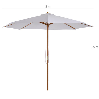 3(m) Garden Parasol, Pulley Operated Patio Umbrella, Wooden Table Market Umbrella with Rope Pulley Mechanism and 8 Ribs