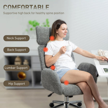 Office Chair with Adjustable Headrest, Spring Pack, Curved Line, Boucle Fabric - Charcoal Grey