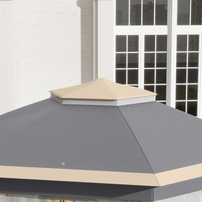Hexagon Pop Up Gazebo Outdoor Patio Gazebo Double Roof Instant Shelter with Netting, 3 x 4m, Khaki