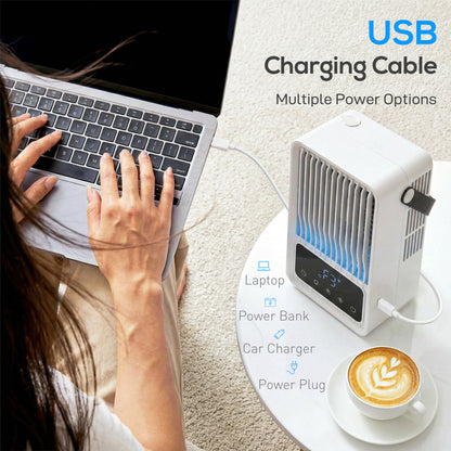 Portable Air Conditioner, 4-in-1 Mini Air Cooler with 3 Wind Speed, 2 Mist Mode, 7 Colour RGB Light, Black and White