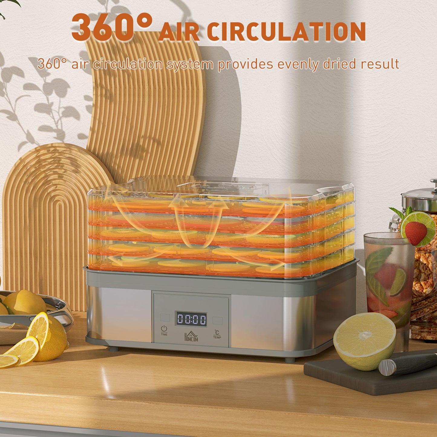 5 Tier Food Dehydrator, 245W Stainless Steel Food Dryer Machine with Adjustable Temperature