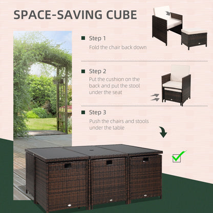 10 Seater Rattan Cube Garden Furniture Set with Parasol Hole, Rattan Dining Set with Cushions