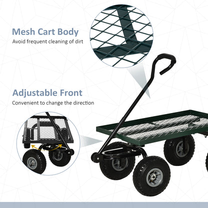 Garden Trolley Cart, Heavy Duty Garden Cart with Metal Frame, 10" Pneumatic Wheels, Rotating Handle, 150kg Capacity