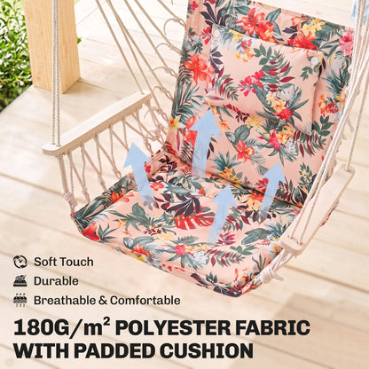 Garden Outdoor Hanging Hammock Chair Thick Rope Frame Wooden Arms Safe Garden Outdoor Spot Stylish Multicoloured floral