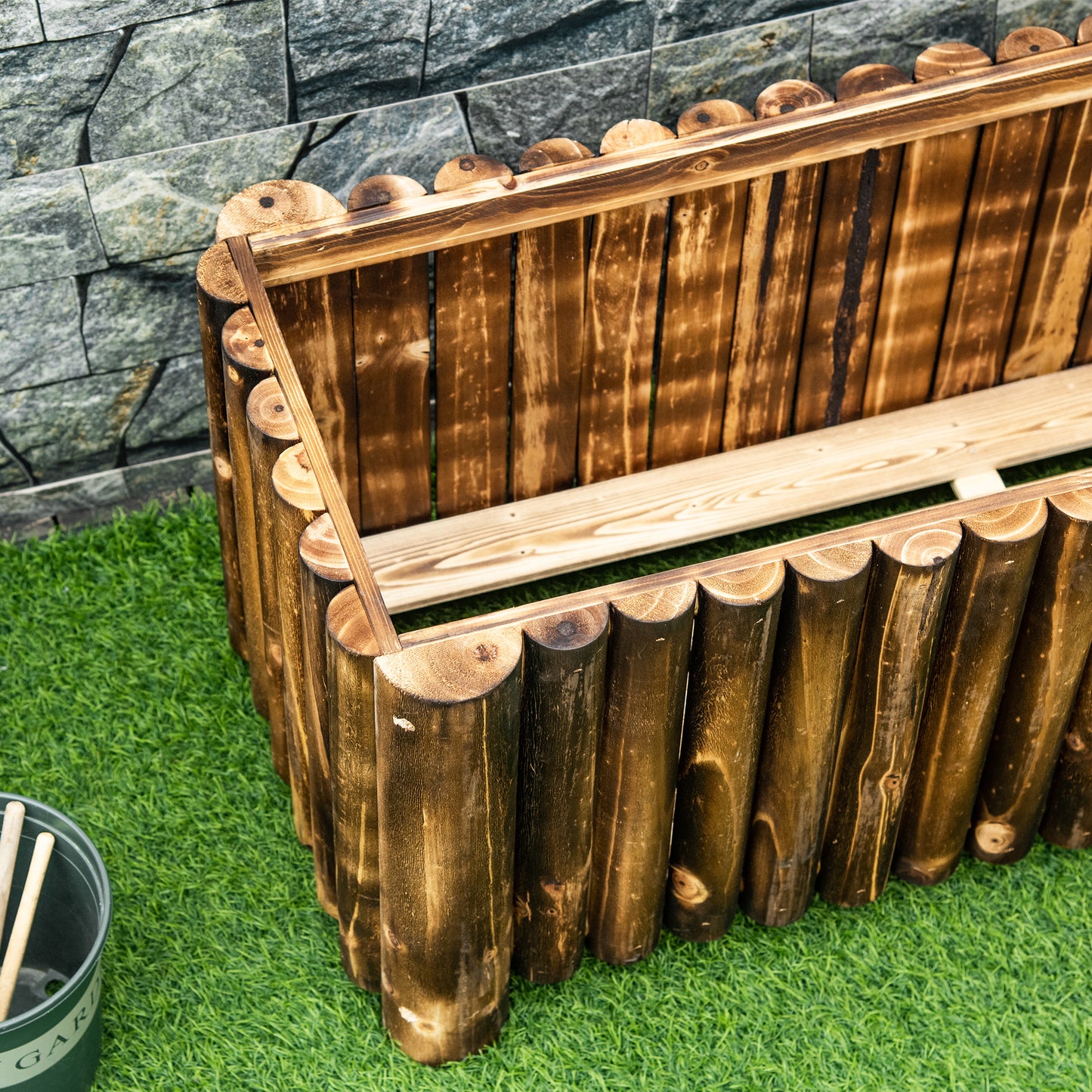 Wooden Raised Garden Bed, 100 x 38.5 x 40cm Elevated Planter Box, Outdoor Flower Bed with Drainage Gaps, Easy Assembly
