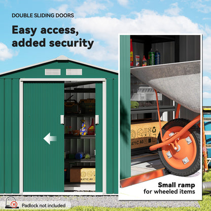 7 x 4ft Metal Garden Shed, Outdoor Storage Tool House with Ventilation Slots, Foundation Kit and Lockable Double Doors, Green